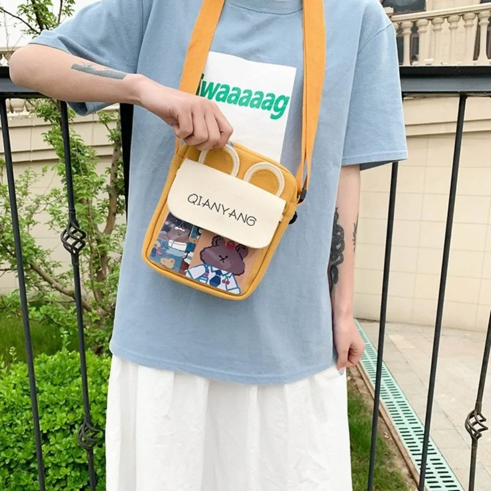 

Summer Small Bag for Women Japanese Style Harajuku Cute Cartoon Transparent Canvas Small Shoulder Bag Vintage Girl Shoulder Bag