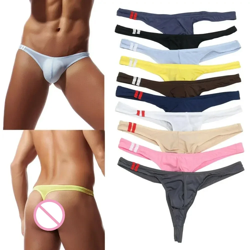 Sexy Gay Thongs G-strings Ultra-thin Ice Silk Underwear See Through Low Waist Men Panties U Convex Pouch Underpants T-back Tanga