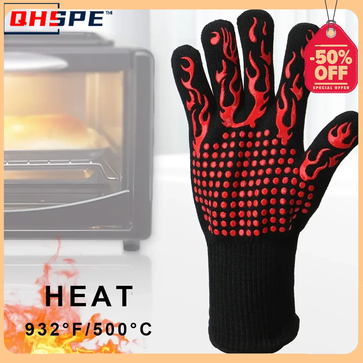 

One Piece BBQ Gloves High Temperature Resistance Oven Mitts 500 800 Degrees Fireproof Barbecue Heat Insulation Microwave Gloves