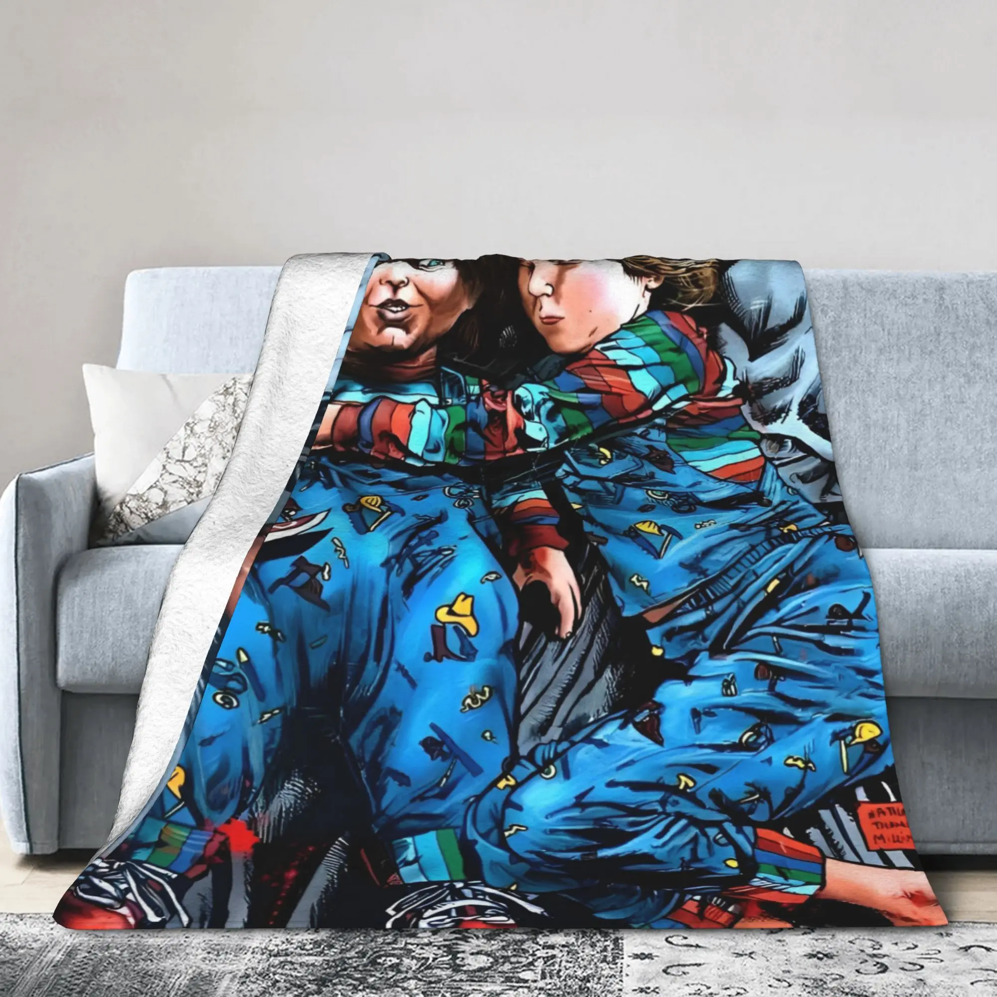 Halloween Movie Horror Chuckys  Blanket Horror Movie Flannel Awesome Warm Throw Blanket for Chair Covering Sofa  Winter,