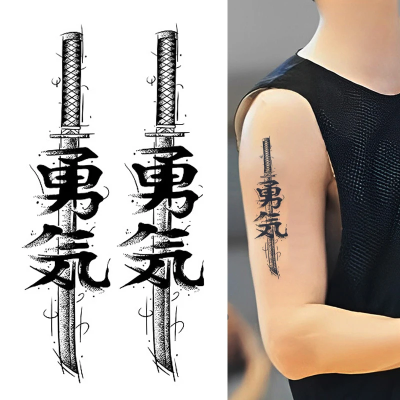 Warrior Sword Herbal Juice Tattoo Stickers Men Waterproof Lasting Semi-permanent Tattoo Big Picture Flower Arm Art Fake Tattoos