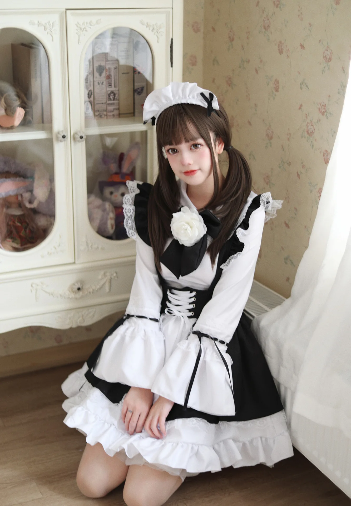 Lolita Bubble Princess Dress para meninas, Cartoon Character Cosplay, Halloween Costume, Coffee Maid