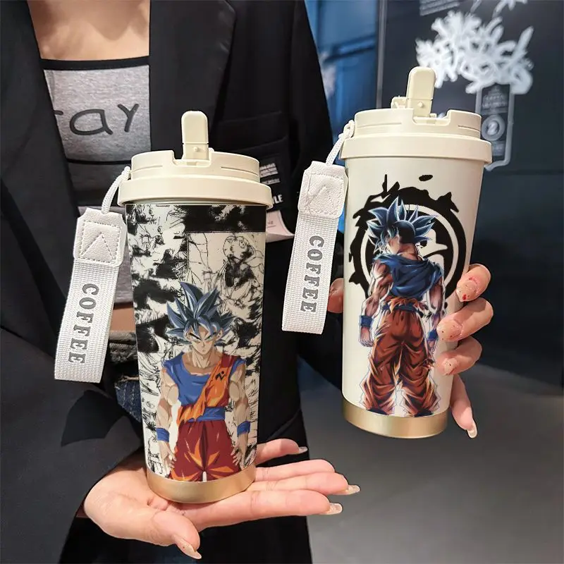 Dragon Ball Wukongs neue Thermoskanne, Kaffeetasse aus Edelstahl, neue einfache Tasse, rotierendes Doppeltrinken mit Umhängeband