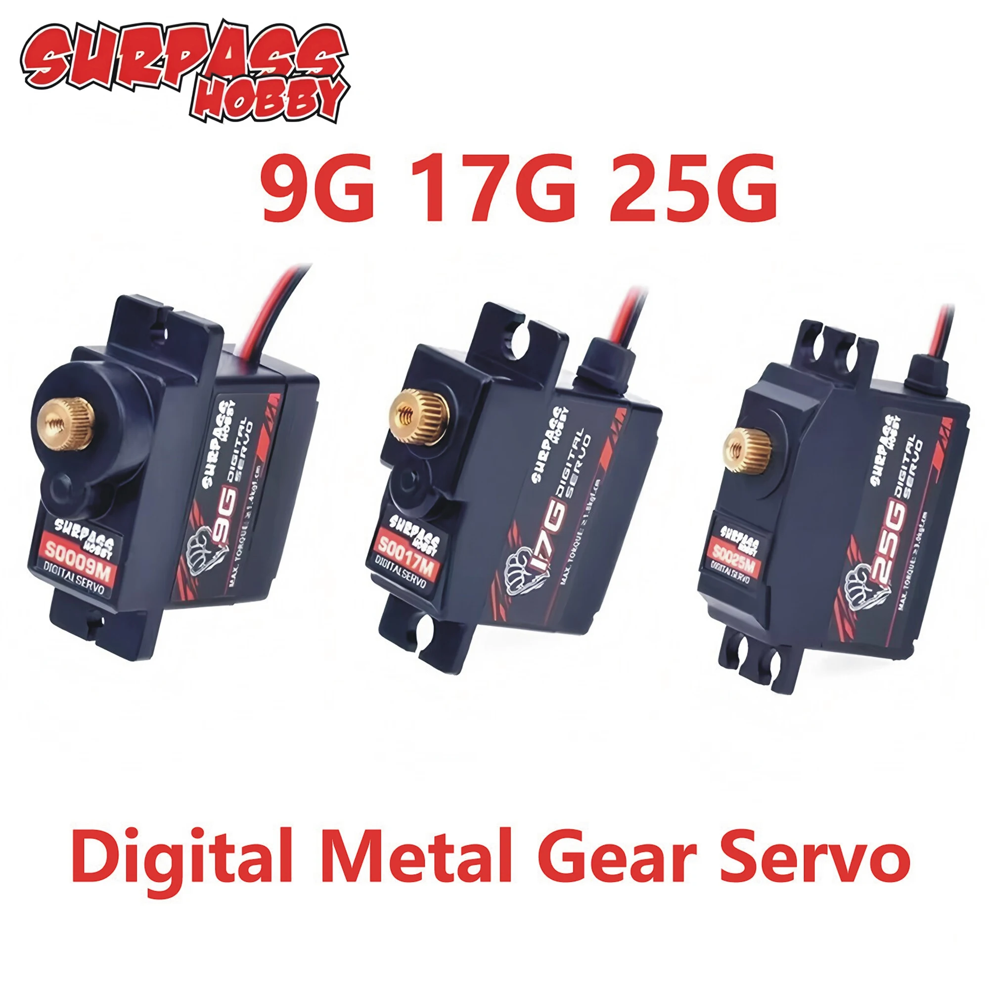 Surpass Hobby S009M 9G S0017M 17G 25G  Metal/Plastic Gear Digital Servo for RC Car Plane Robot Boat Wltoys Axial SCX24 Model Toy