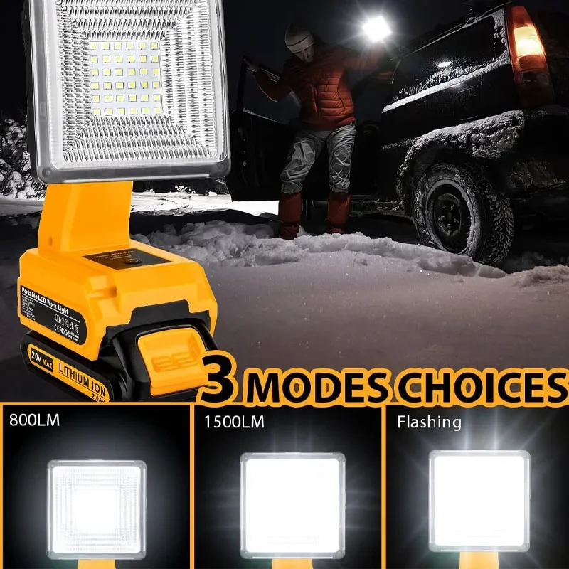 for Dewalt 18V 20V Lithium Battery LED Work Light Handheld Flashlight Outdoor Camping Light Spotlight Portable Electric Torch