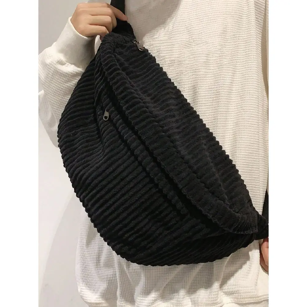 

Corduroy Chest Bag, Large Capacity Crossbody Bag, Retro Solid Color Waist Bag For Outdoor Sport