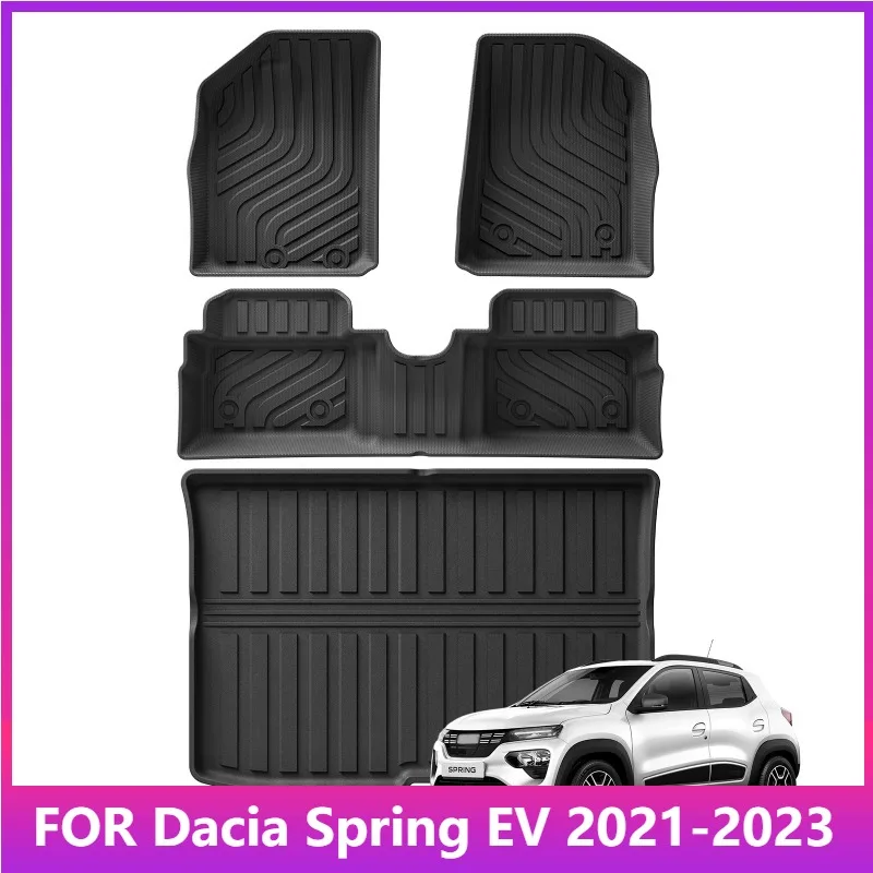 

Коврики для Dacia Spring EV 2021-2023 Renault City K-ZE Renault Kwid E-Tech Electric TPE 3D Автомобильные коврики Багажник Черный