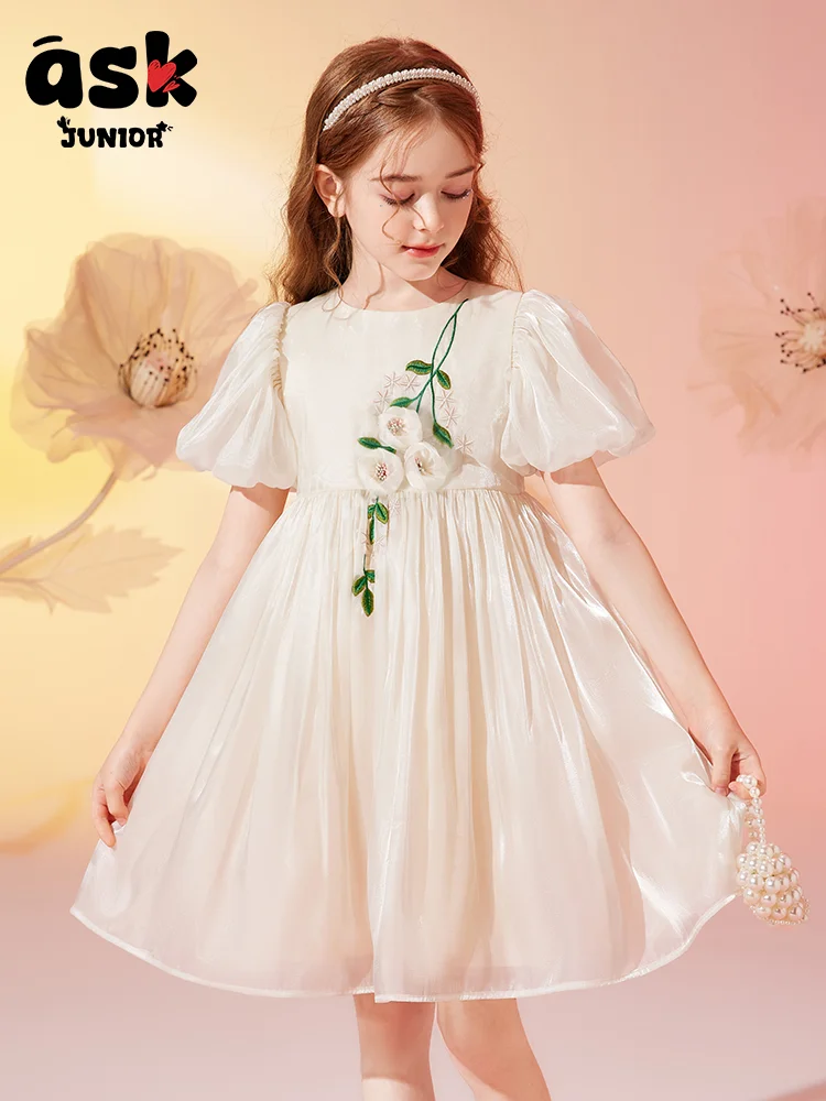 

Tween Girls Summer Outing Season Summer Thin Puff Sleeve Fairy Princess Dress