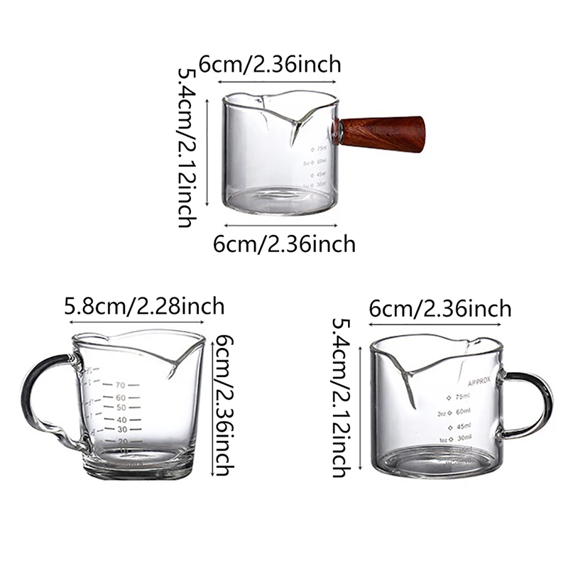 70/75ml Espresso Shot Glass Double Spout Glass Measuring Cup Heat-Resistant Handle Clear Scale Wine Milk Coffee Measure Jug view 2