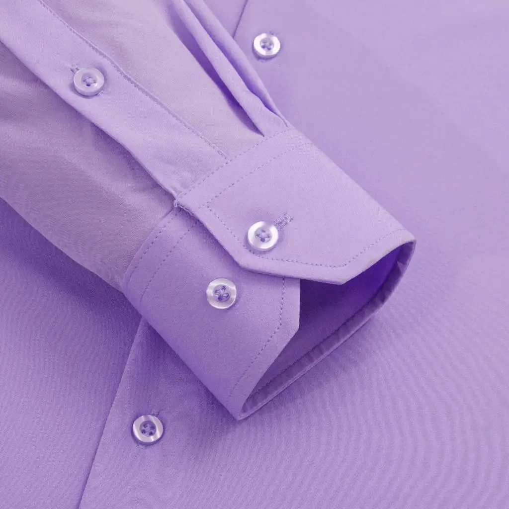 Hi-Tie Villet Lilac Purple Silk Mens Shirts Lapel Long Sleeve Suit Social Shirt Soft Breathable Elegant Male Wedding Business XL