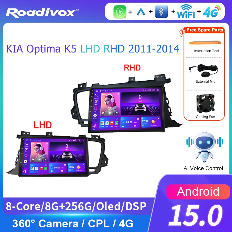 AI VOICE roadivox Android car radio for KIA Optima K5 2011 2014 stereo GPS Navigation video Multimedia Player tape recorder