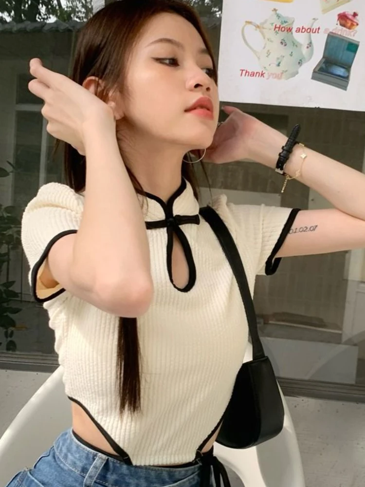 T-shirts for Women Bandage Cropped Simple All-match Ulzzang Elegant Hotsweet Leisure Summer Ins Retro Chic Students Streetwear