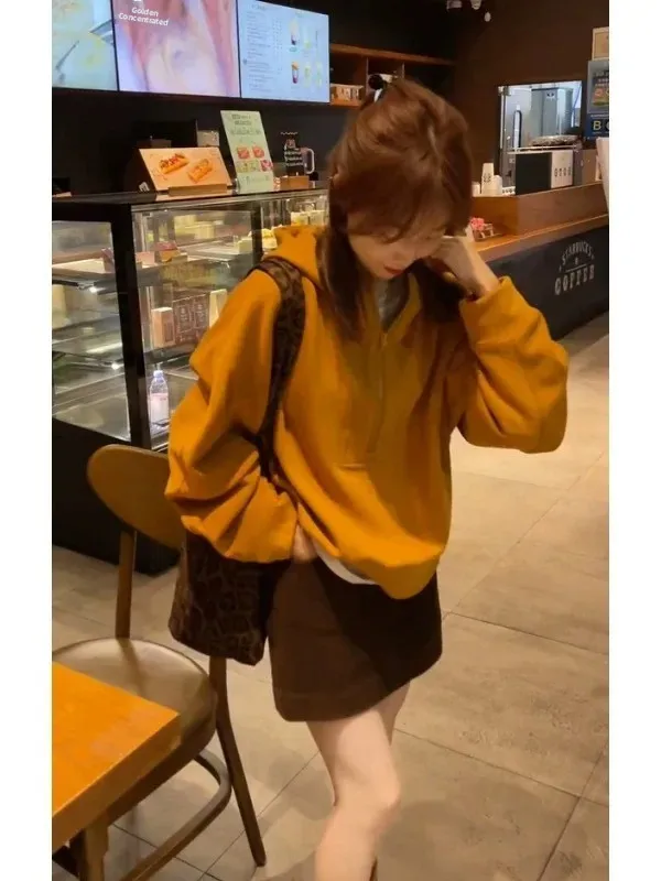 

Женская толстовка больших размеров на молнии, свободная, модная, для многослойных образов, осенне-зимняя, новая, в корейском стиле, для повседневной носки