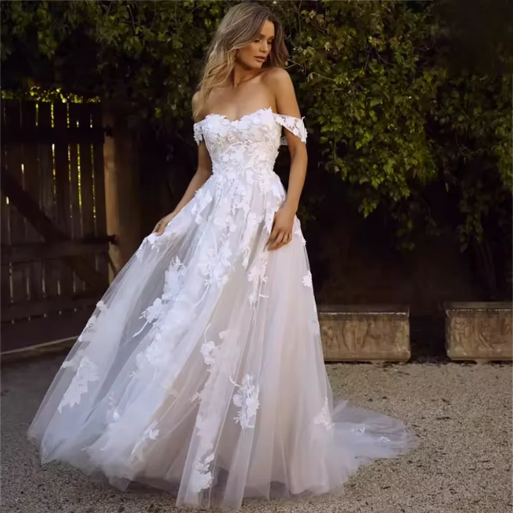 

Wedding Dress Bridal Gown Strapless Off Shoulder Appliques A Line Bride Dress Elegant Formal Bridal Gown for Women Wedding Party