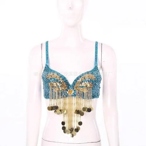 Belly dance bra stage table costumes sequined fringed bras handmade beaded dance clothes halloween nightclub bra
