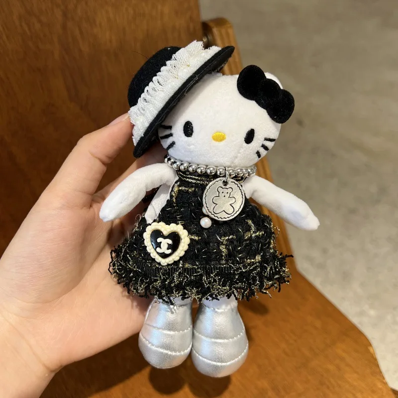

Cute Cartoon Kawaii Long legged noblewoman hat floating silk dress Hello Kitty Plush Doll Keychain Bag Pendant Toy Gift
