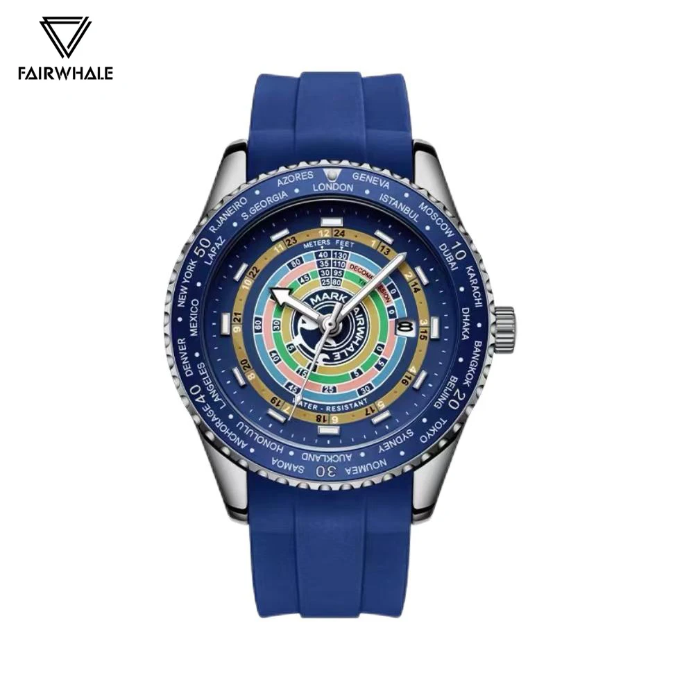 Fashion Color Bezel Watches Men Famous Brand Mark Fairwhale Sports Silicone Strap Waterproof Quartz Wristwatch Boy Gift Hot Sell
