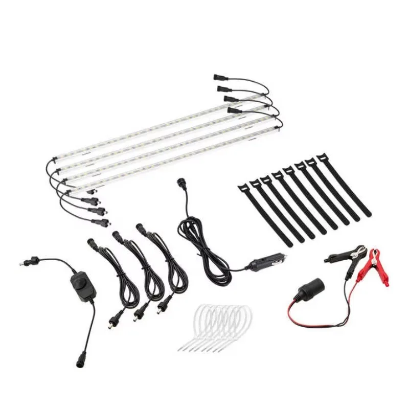 4PCS IP67 Waterproof Outdoor Magnetic White 12V Camping LED Strip Light Bar Kit With Dimmer