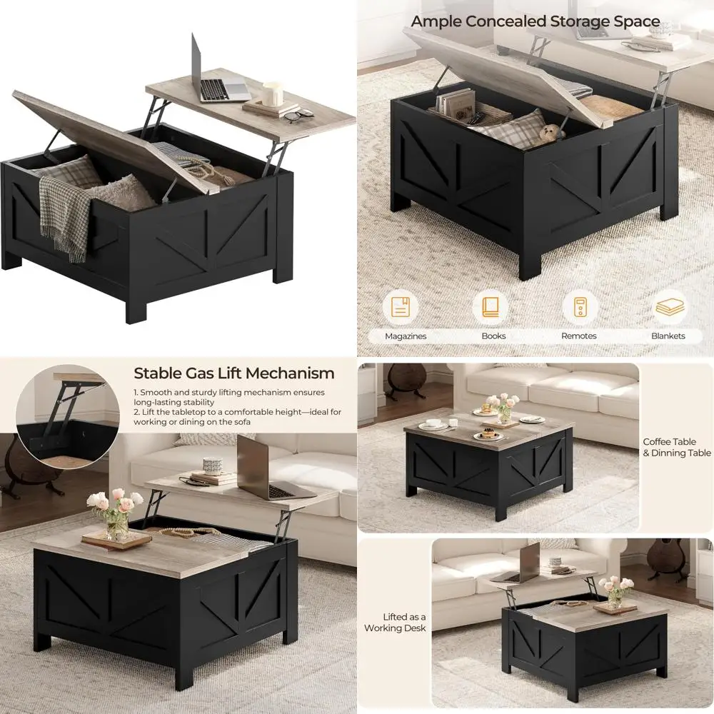 

Lift Top Coffee Table with Storage, Square Living Room Center Table, 31.5 Inches, Large Hidden Storage Space