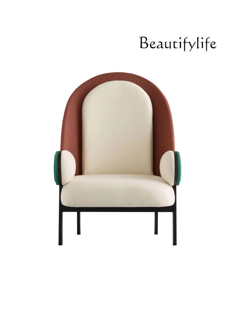 Modern Solid Wood Arch Type Couch Fashion Color Contrast High Back Chair Model Room Hotel Armchair