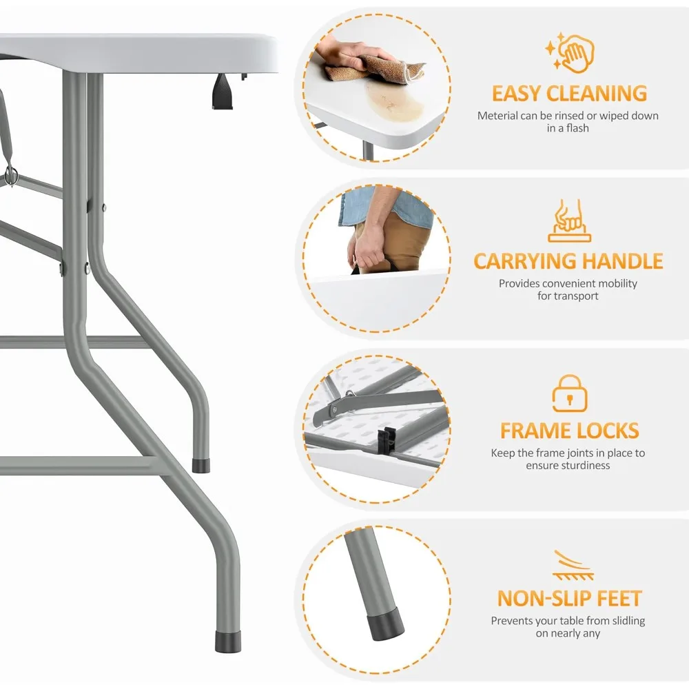 Portable Heavy-Duty Plastic Folding Table with Carry Handle and Locking Legs for Dining and Utility Use
