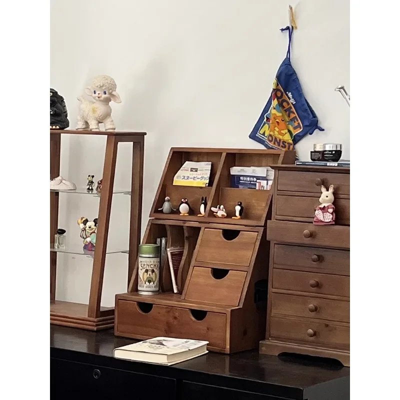 Bureau rétro avec égouts de proximité pour bureau du milieu du siècle, présentoir en bois vintage, étagère de rangement multicouche