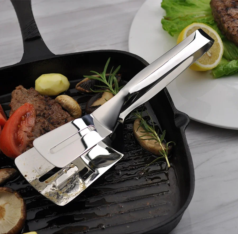 New Stainless Steel Frying Shovel Clip Multifunctional Steak BBQ Tongs Frying Fish Spatula Clip Bread Clip Household Kitchen Too