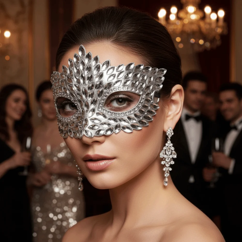 Carnival Visor Metallic Masquerade Mask Crystal Shiny Venetian Mask Textured Lightweight Party Eyemask Cosplay