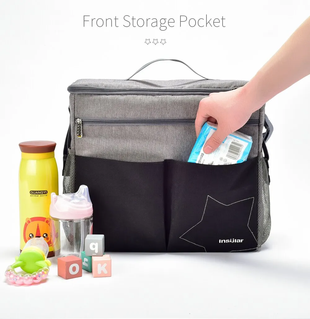 Bolsa de pañales de bebé Insular de gran capacidad, bolsa de mamá de viaje al aire libre para cochecito, bolsa de lactancia aislante, bolsa de pañales sólida de poliéster