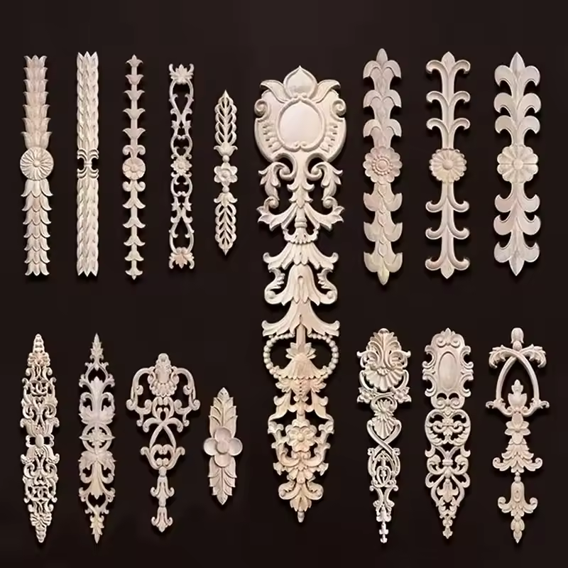 Wooden Furniture Appliques Luxury Living Room Decoration Home Decor Antique Onlays Mouldings Unique Natural Floral Wood Carved