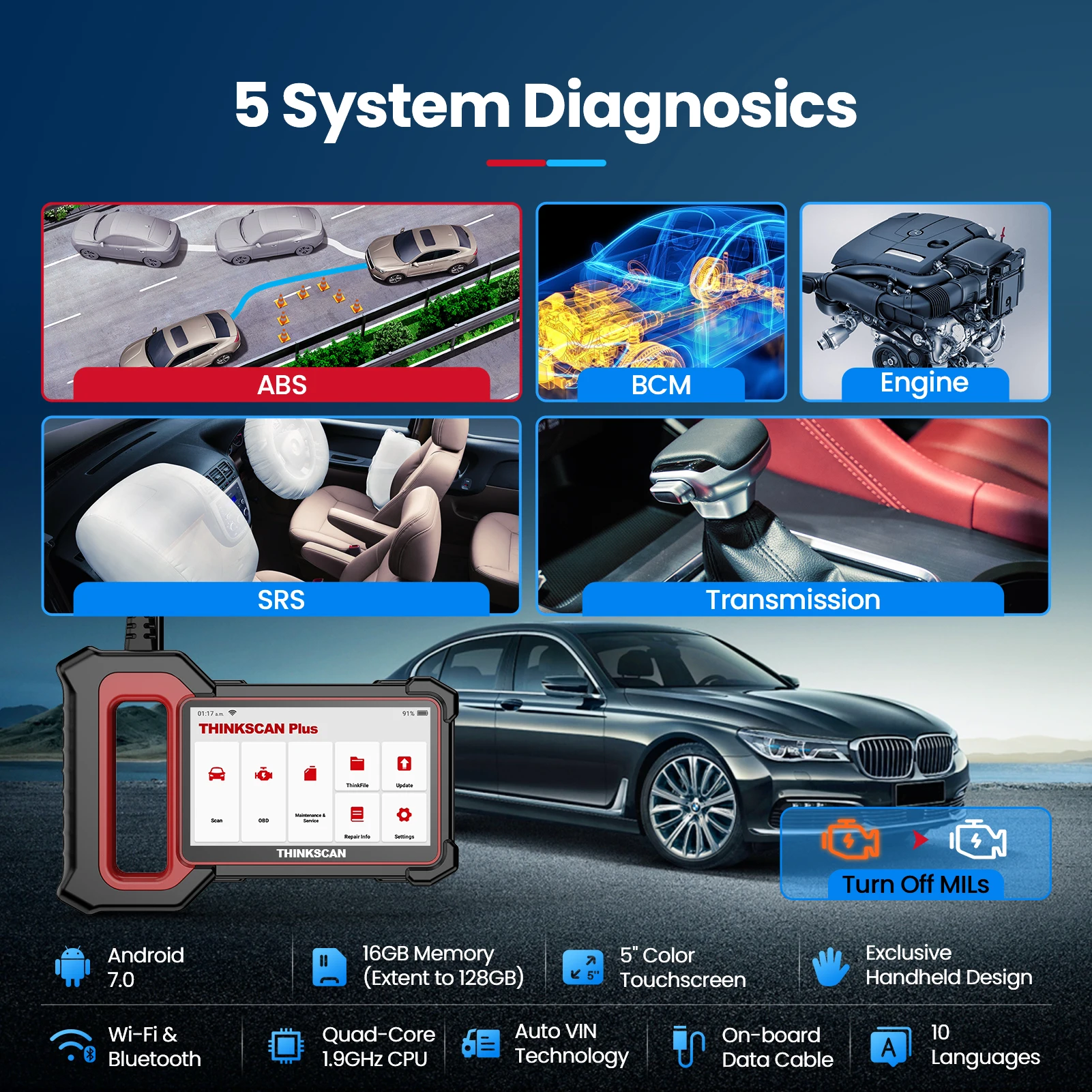 Thinkscan Plus S4 Car Diagnostic Tools ABS/SRS/ECM/TCM/BCM System OBD2 Scanner with 3 Optional Reset THINKCAR Scan Tools 2024