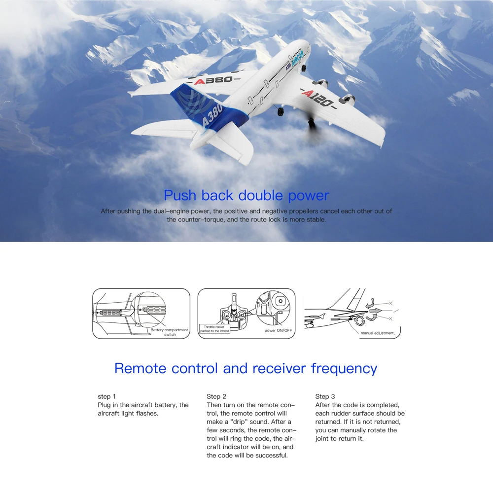 Wltoys XK A120 RC Plane 3CH 2.4G EPP Remote Control Machine Airplane Fixed-wing RTF A380 RC Aircraft Model Outdoor Toy for Kids