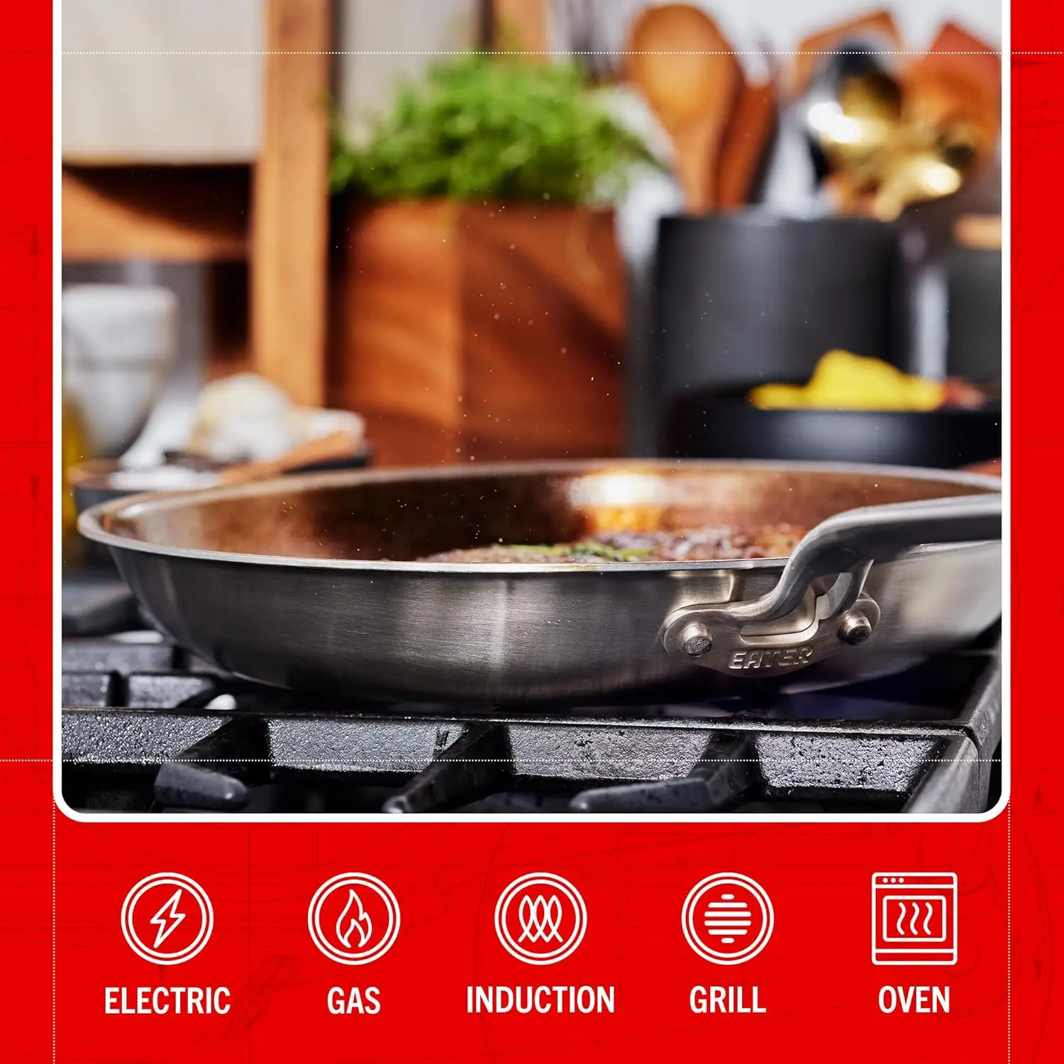 Eater Series 12 Inch Frying Pan | Made in USA | 5-Ply Fully Clad Stainless Steel | Stay Cool Handle Design | Induction Ready & N