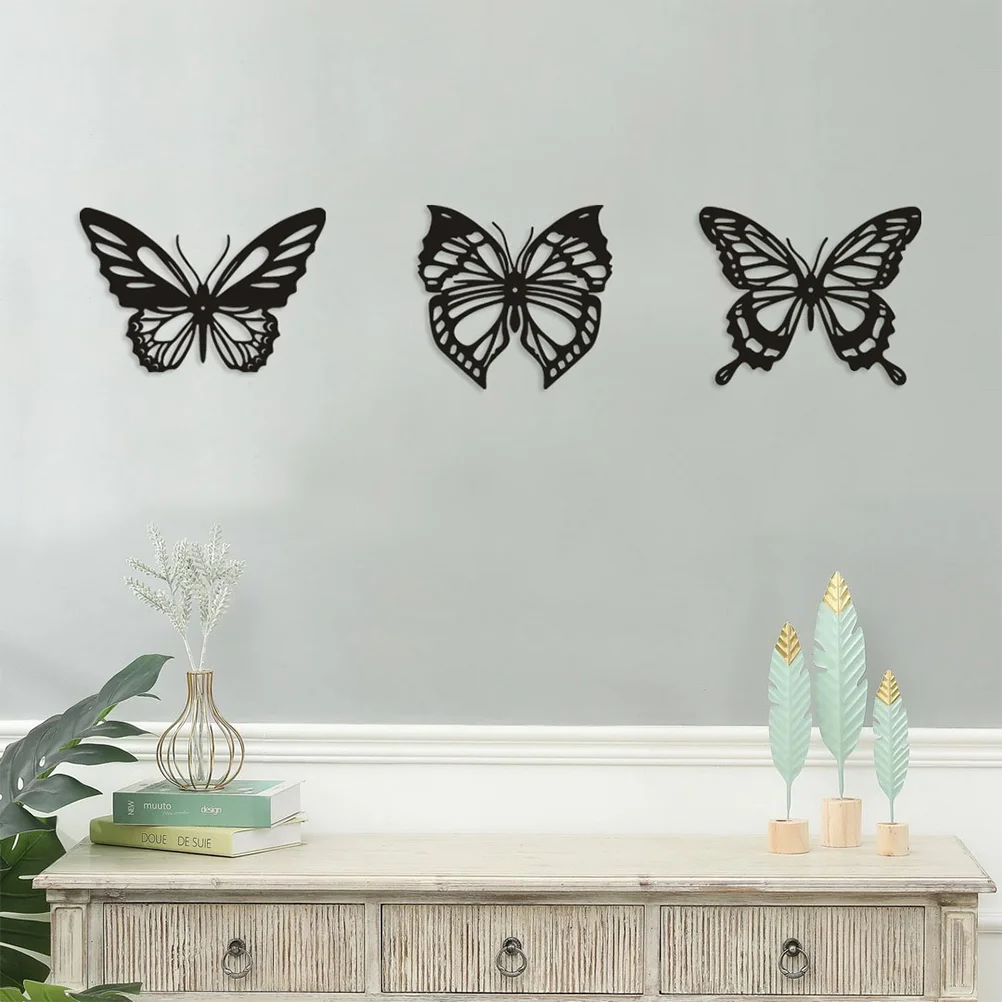 3 Pcs Wall Hanging Hollow Iron Butterfly Sticker Butterflies Decal House Background Decorative Black