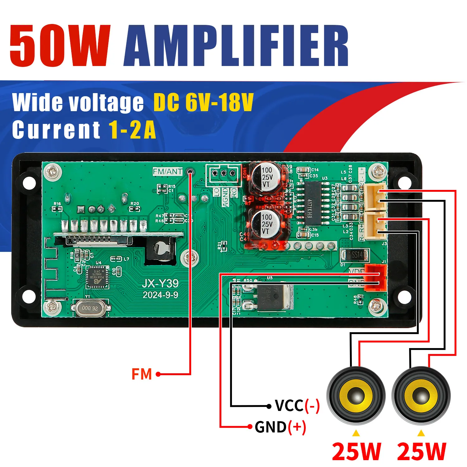 ARUIMEI 50W Amplifier 12V MP3 Decoder Board Bluetooth 5.0 25W Car MP3 Player USB Recording Module FM AUX Radio For Speaker