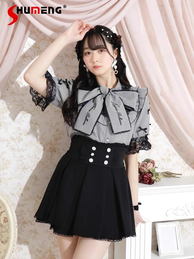 

Japanese Style Mine Mass-Produced Mini Skirt Autumn New Girls' Women's High-Waisted Slim Elegant Pleated Skirt Y2K Plaid Skirt