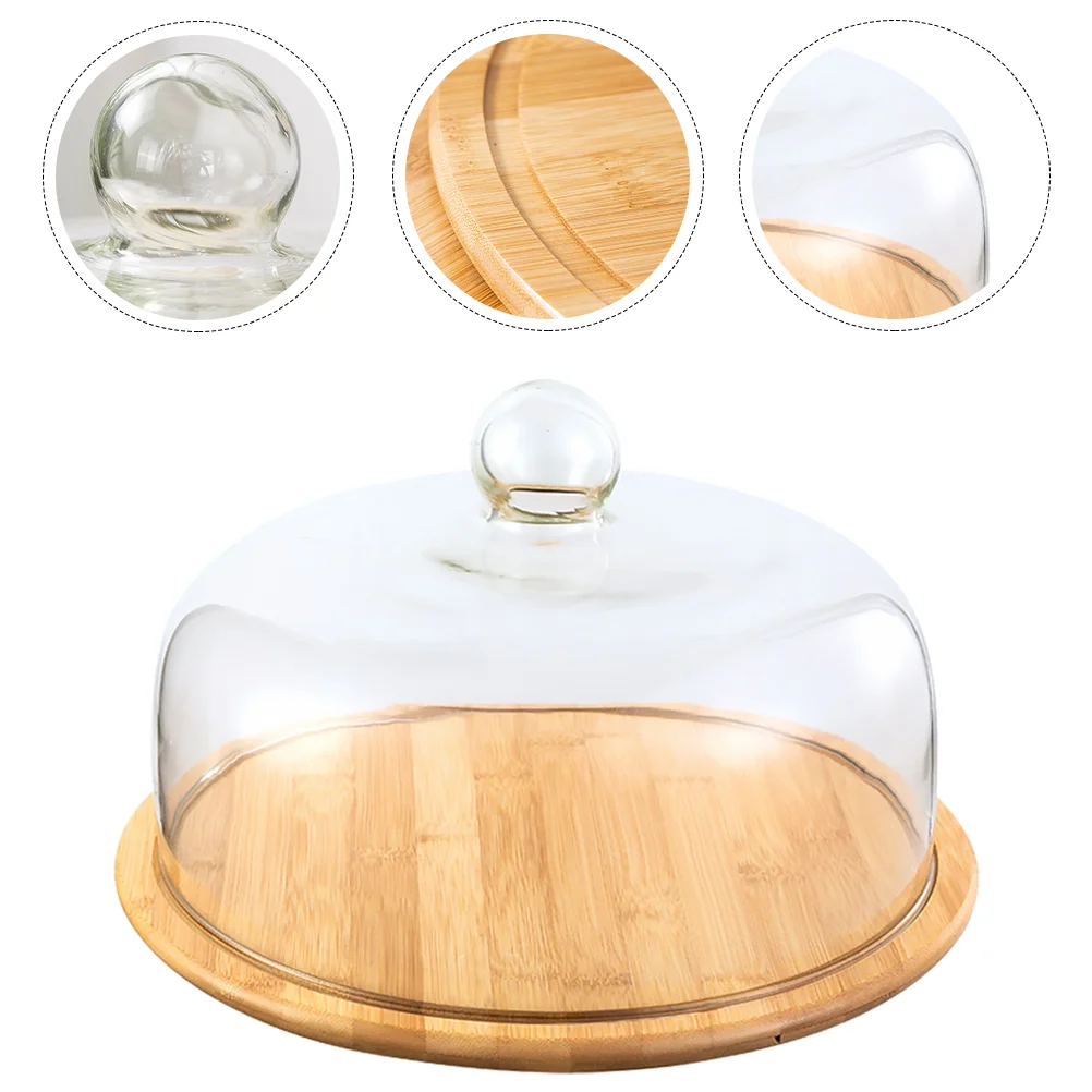 

Snack Display Cover Cake Tray Holder with Lid Container Plate Wood Bread Fruit Platter