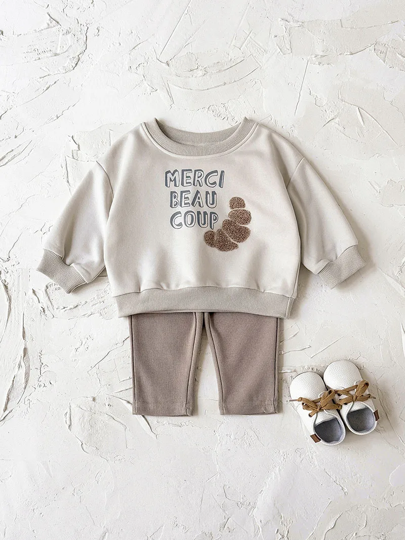 

MILANCEL New Autumn Baby Clothes Set 6M-3Y Infant Boys Cute Croissant Hoodie+ Pants Loose Korean Toddler Casual Suit 2PCS