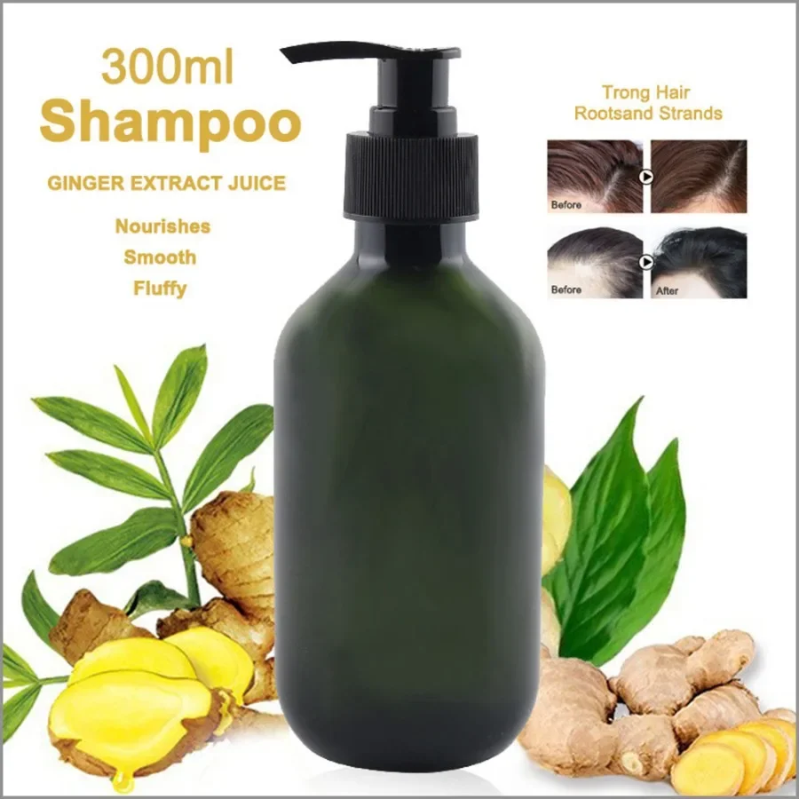 Shampoo de gengibre de marca própria, 300ml, controle de óleo, refrescante e anti-derramamento de cabelo, planta de ervas, shampoo anticaspa, maquiagem em massa