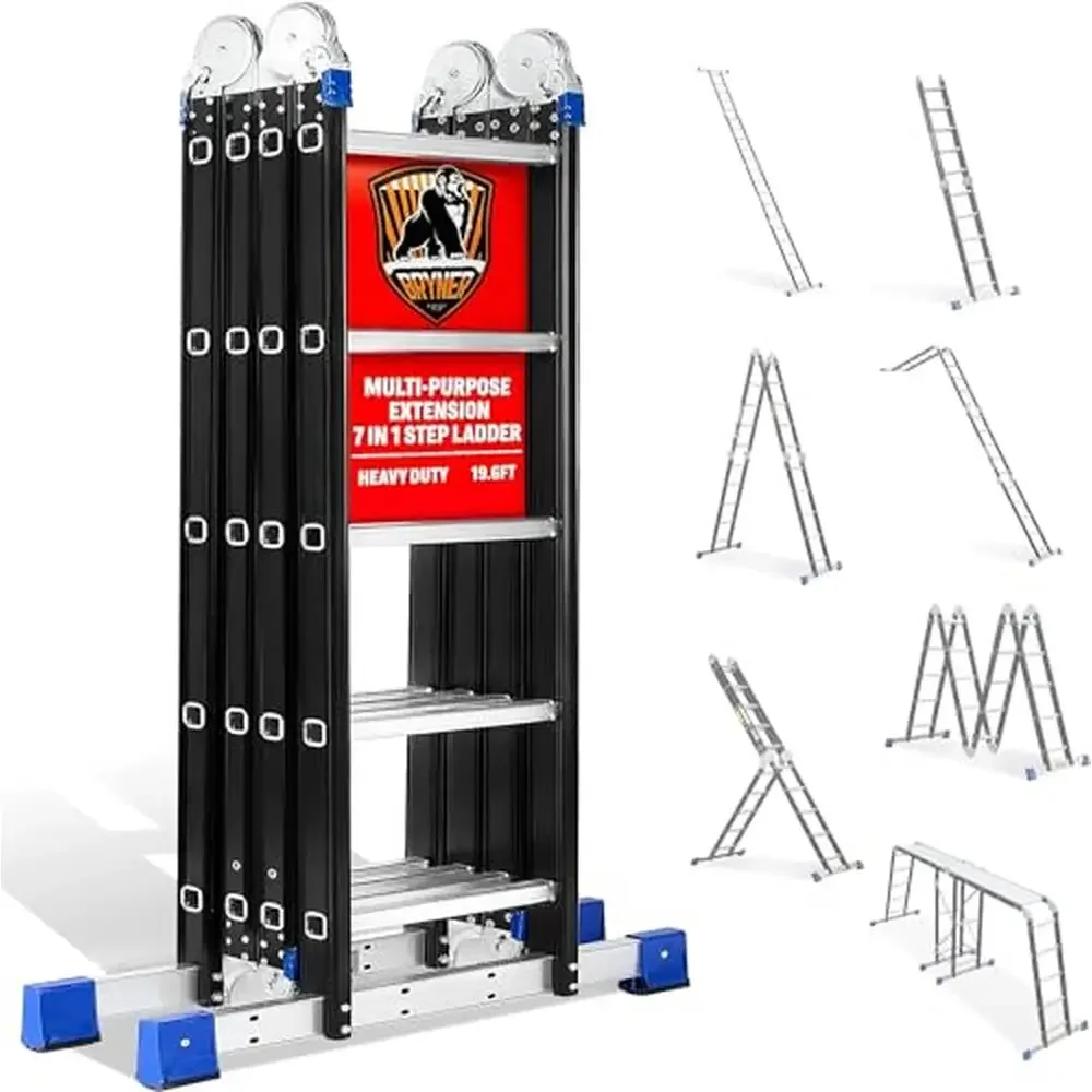 Aluminium Extension Telescoping Foldable Ladder 19.6ft Multi-Purpose Adjustable Compact Scaffold 330lbs 7 in 1 Foldable Strong