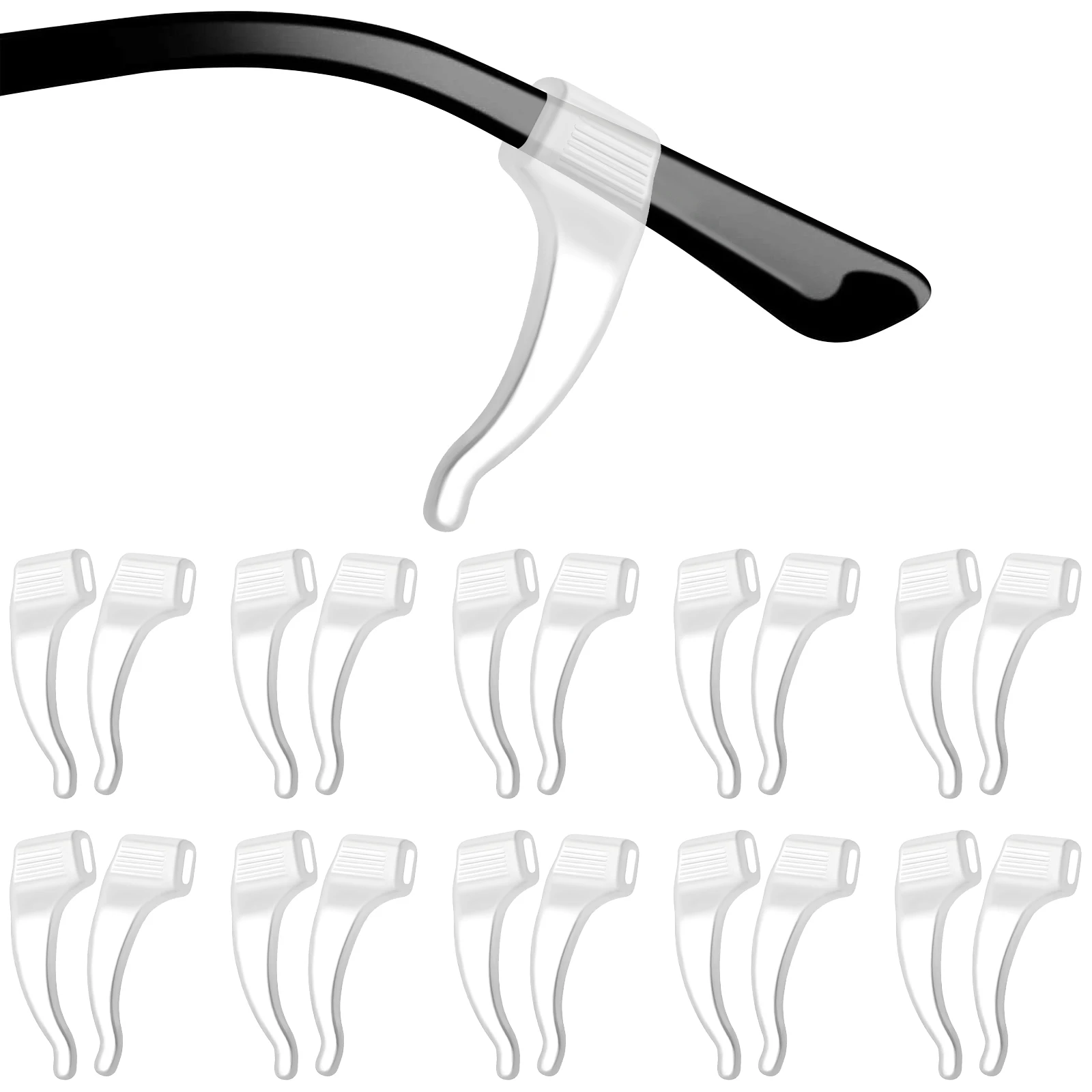 

20 Pairs Non Slip Ear Hooks Soft Silicone Transparent Color Sports Running Glasses Retainer Temple Tips Accessories Eyewear