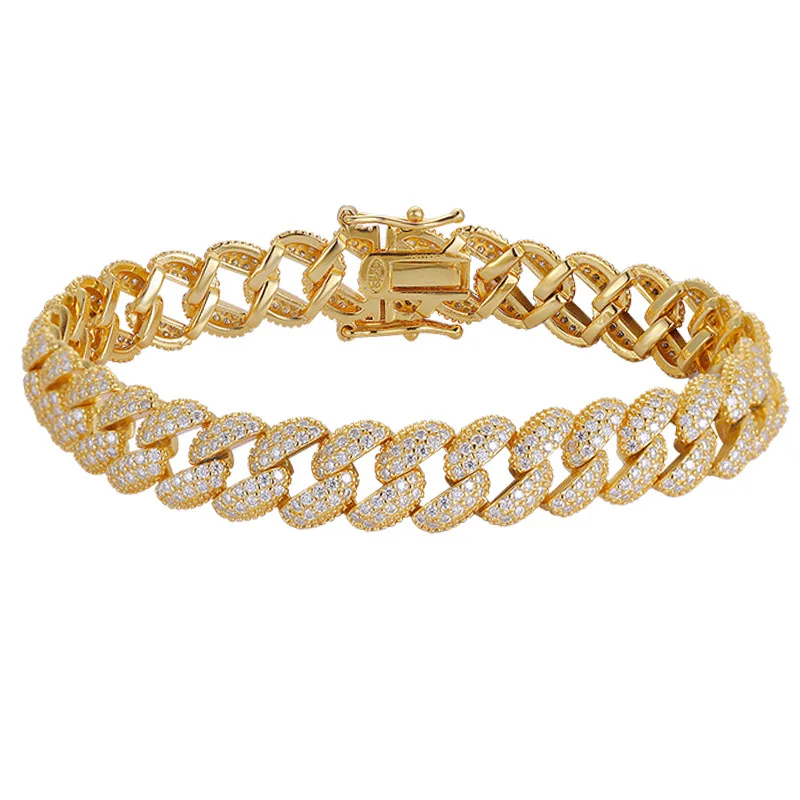 GoldAether Luxury Solid S925 Men's and Women's Full Diamond Moissanite Cuban Chain Bracelet Hip Hop Bracelet