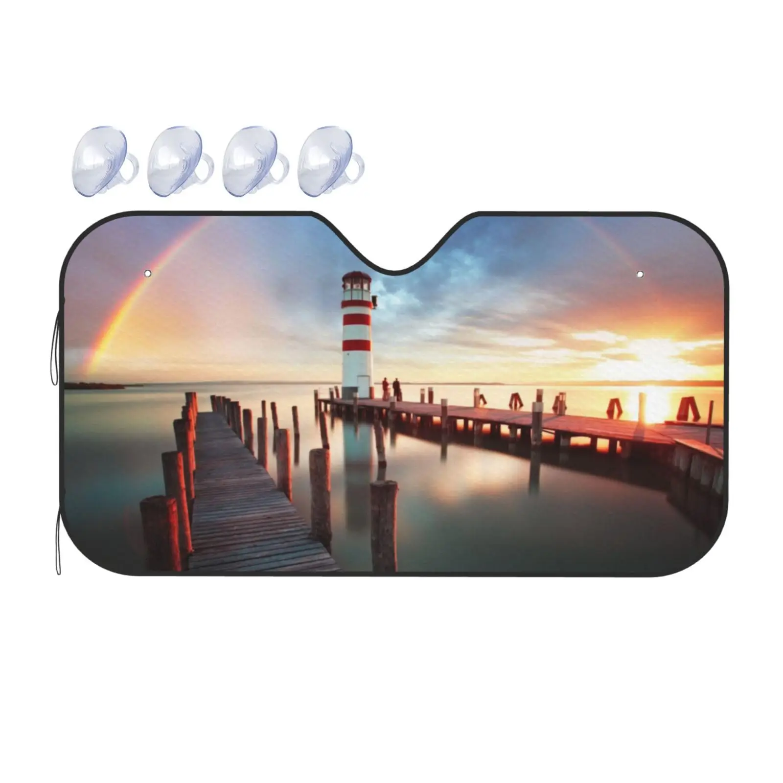 Rainbows Lighthouse Printed Car Windshield Sunshade Auto Sun Shade Universal Foldable Block UV Sun Rays Visor Interior Protector