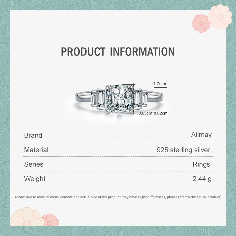 Ailmay 2022 New Arrival 100% 925 Sterling Silver Luxury Square Clear CZ Finger Rings For Women Wedding Engagement Fine Jewelry