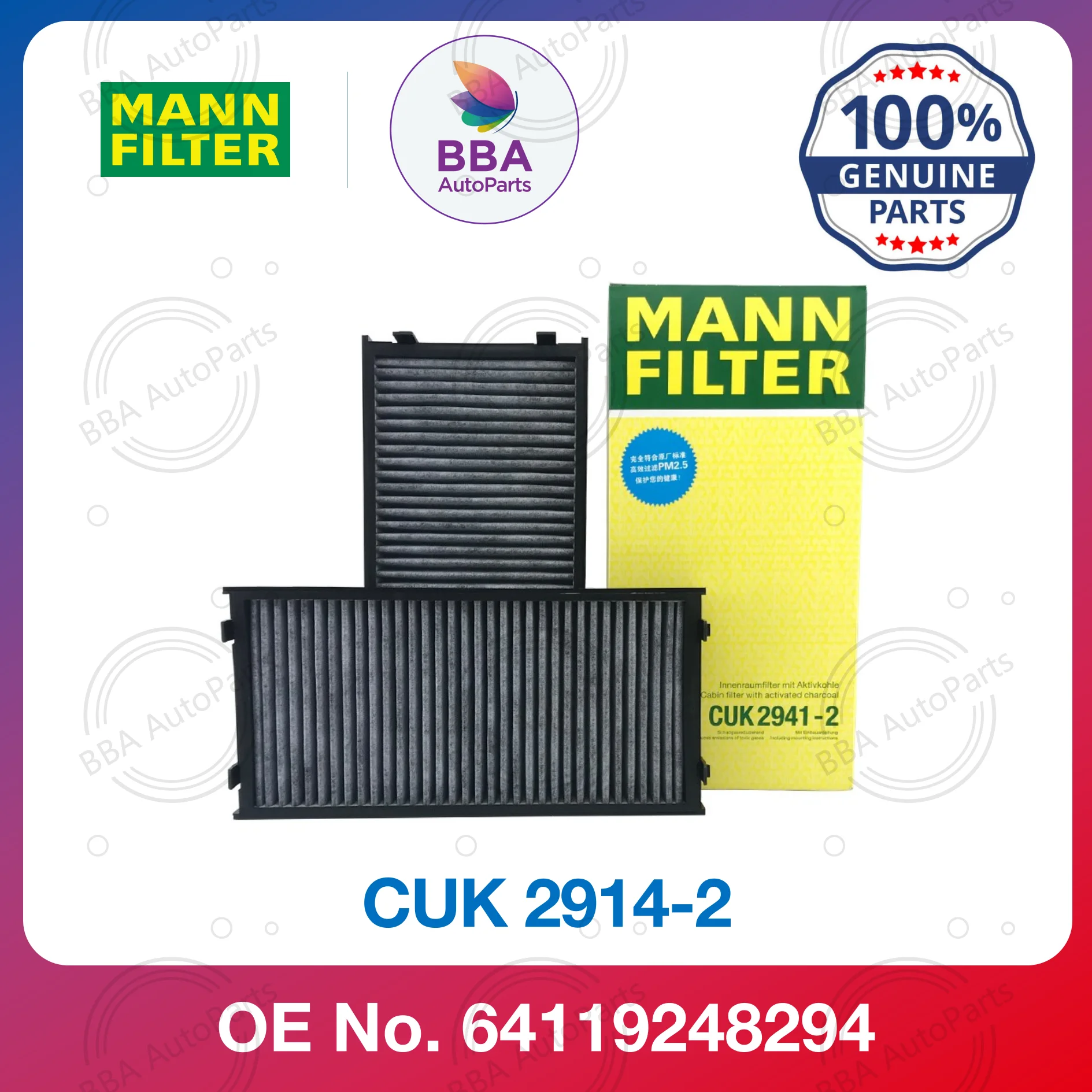 

Mann CUK2914-2 air conditioner filter for BMW x5 x6 with OE 64316945585 64119248294