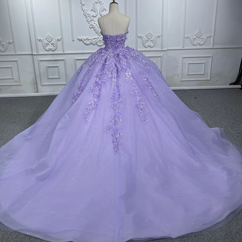 Novelty Perfect Long Wedding Bridesmaid Dress Organza 3D Flower Ball Gown Strapless Sleeveless Sweep Train DY6585 Lace Up