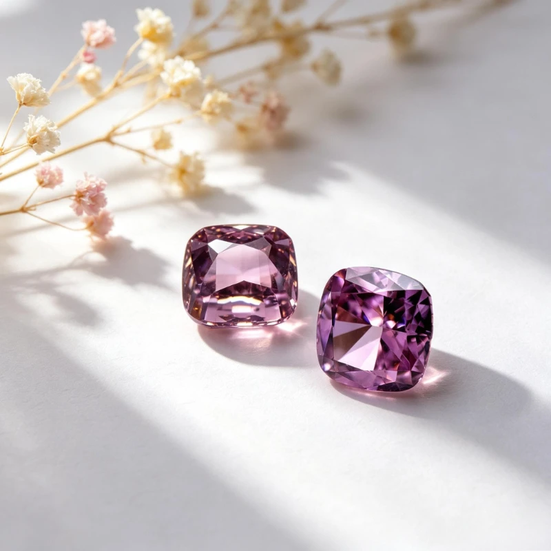Kubischer Zirkonia Crushed Ice Cut Quadratische Kissenform Rosa Farbe 5A+ Qualität CZ 4K Schliff Hochkarätiger Diamant – Detail 4