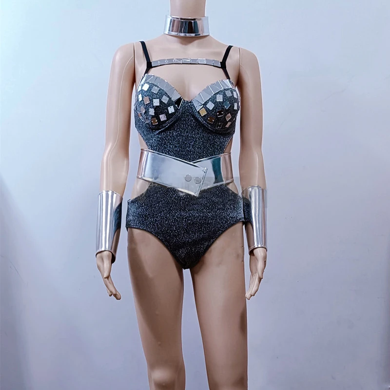 

Women Pole Dance Outfit Glitter Mirrors Jazz Dance Bodysuit Bar Nightclub DJ Gogo Dancer Costumes Stage Rave Clothing XS10360