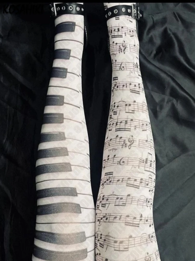 

Japanese Punk Piano Notes Printing Leg Warmer Harajuku Sock Wide Stretch Cool Grunge Calf-length Socks Y2k Aesthetic Streetwear