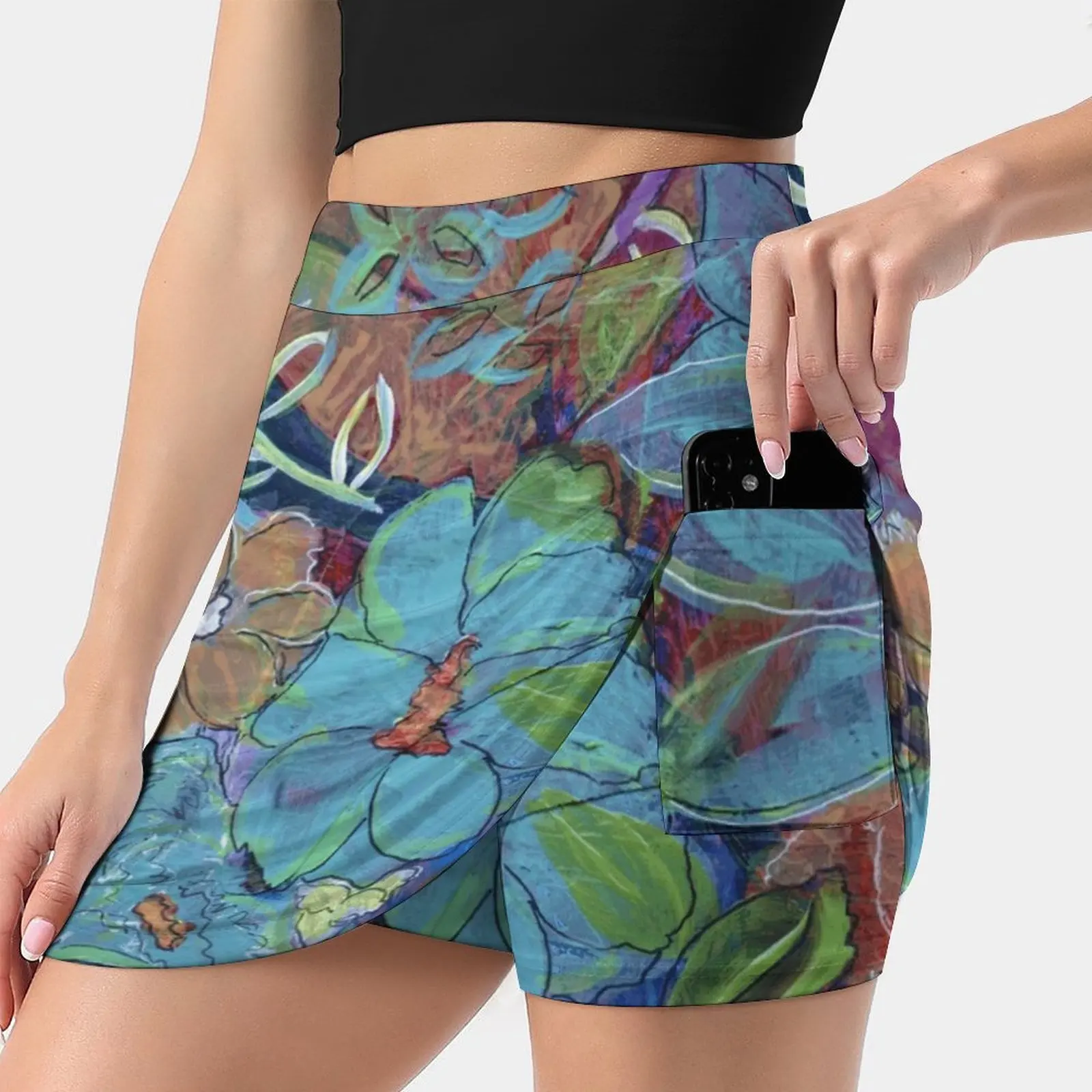 Garden Doodle Mixed Media Art Skirts Woman Fashion 2022 Pant Skirt Mini Skirts Office Short Skirt Flowers Floral Leaves Collage